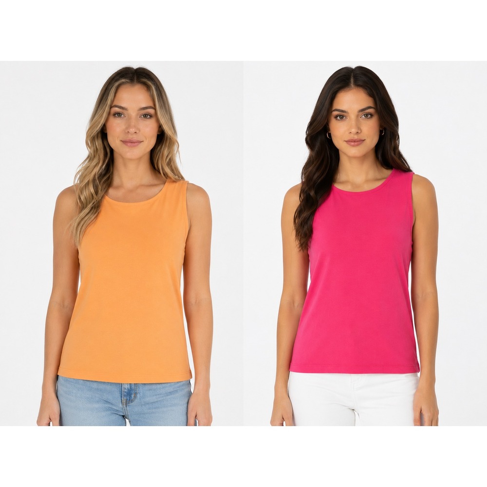 Susan Graver Modern Essentials Set of 2 Liquid Knit Tanks Pink/Melon, Small #31'